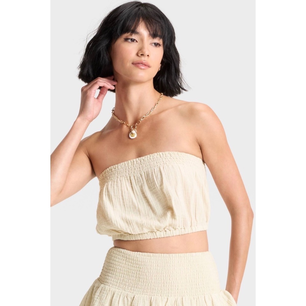 NEW Universal Thread Tan Crinkle Gauze Tube Top, Size XL